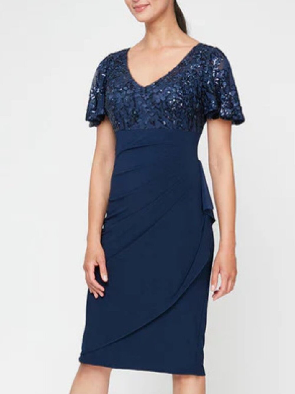 ✨Alex Evenings 8296786 Petite Sequin Cocktail Dress 14P Navy NWT❤️